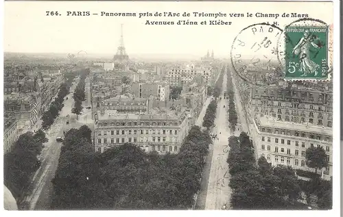 Paris - Panorama pris de l'Arc de Triomphe vers le Champ de Mars - Avenues d'léna et Kléber von 1912 (4663)