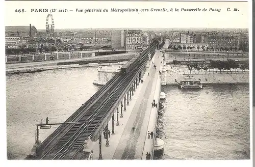 Paris - Vue générale du Métropolitain ver Grenelle, à la Passerelle de Passy von 1909 (4672)