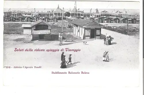 Saluti dalla residente spiaggia di Viareggio - Stabilimento Balneario Balena  von 1907 (AK4836)