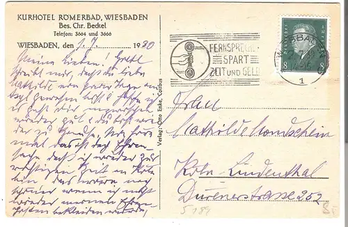 Wiesbaden - Kurhotel Römerbad - an den Kochbrunnenanlagen v. 1930 (AK5189)