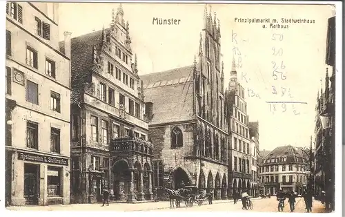 Münster - Principalmarkt mit Stadtweinhaus und Rathaus. v. 1920 (AK5194)