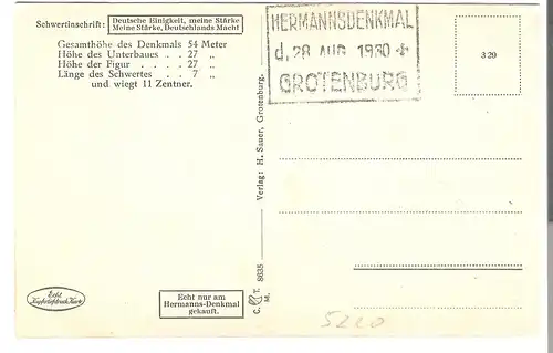 Teutoburger Wald - Hermanns-Denkmal - mit Sonderstempel  v.1930 (AK5220)