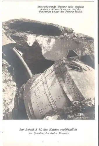 Wirkung eines deutschen 42 cm Geschosses auf das Panzerfort Loucin der Festung Lüttich v. 1917   (AK45549)