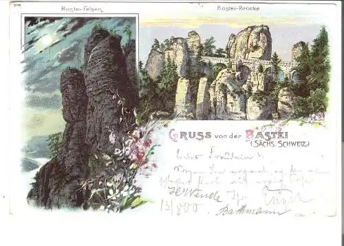 Grusss von der Bastei (sächs. Schweiz) - 2 Ansichten v. 1900    (AK45574)