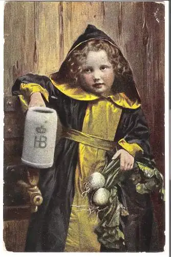 Junge in Mönchskutte mit Bierkrug und Radi  v. 1907 (AK45599-20)