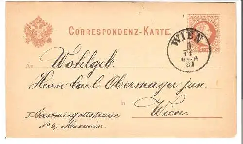 Correspondenz-Karte mit Wappen - Wien  von 1881 (AK5224)