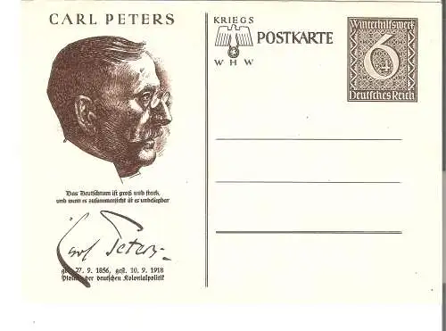 Kriegs-Postkarte - WHW - Carl Peters - Pionier der deutschen Kolonialpolitik  von 1940 (AK5238)