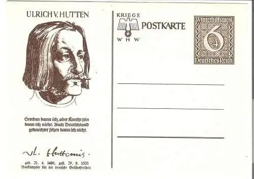 Kriegs-Postkarte - WHW - Ulrich v. Hutten - Vorkämpfer für die deutsche Geistesfreiheit  von 1940 (AK5239)