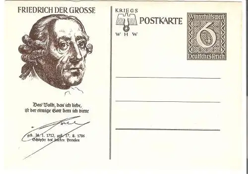 Kriegs-Postkarte - WHW - Friedrich der Große - Schöpfer des starken Preußen  von 1940 (AK5240)