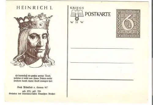 Kriegs-Postkarte - WHW - Heinrich I. - Gründer des mittelalterlichen Deutschen Reiches   von 1940 (AK5241)