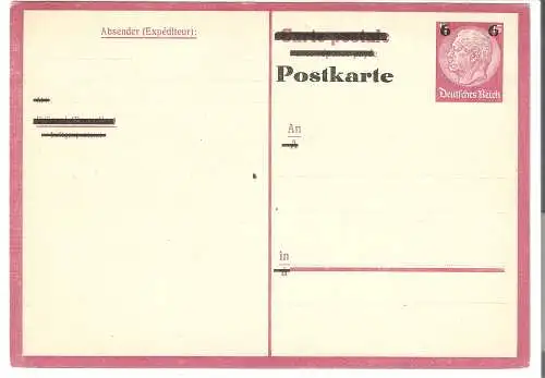 Ganzsache - Hindenburg - 15 Pfennig überdruckt mit 6 Pfennig, Deutsches Reich  -   von 1940  (AK5252)