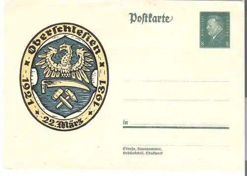 Ganzsache - Oberschlesien - 1921 * 22.März * 1931 - 8 Pfennig , Deutsches Reich  -   von 1931   (AK5260)