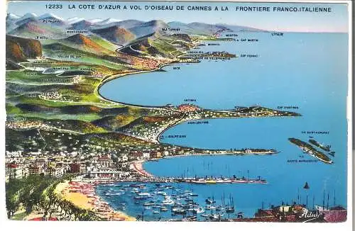 La Cote D'Azur a Vol d'Oiseau de Cannes a la Frontiere Franco Italienne von 1950 (AK5366)