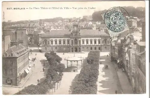 MORLAIX - La Place Thiers et l'Hôtel de Ville - Vue prise du Viaduc  von 1907 (AK5404)