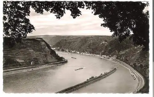 Ausblick von der Loreley auf den Rhein - St.Goarshausen und Burg Katz  von 1963 (AK5417)