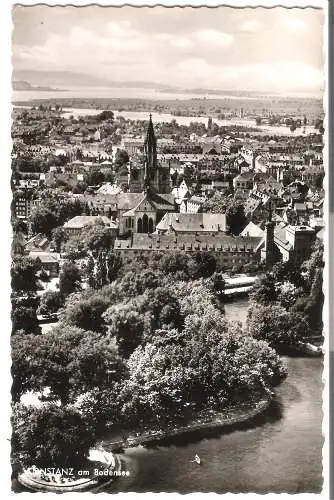 Konstanz am Bodensee - Blick auf die Basilika, den Rhein und Insel Reichenau  von 1962  (AK5435)