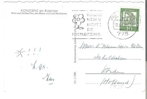 Konstanz am Bodensee - Blick auf die Basilika, den Rhein und Insel Reichenau  von 1962  (AK5435)