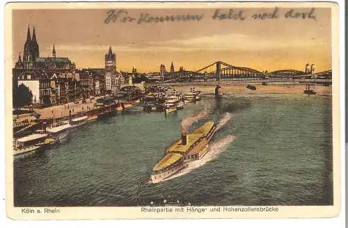 Köln - Rheinpartie mit Hänge- und Hohenzollernbrücke von 1930  (AK5463)