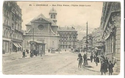 Grenoble - Rue Félix Poulat, L'Eglise Saint-Louis von 1918 (AK5633)