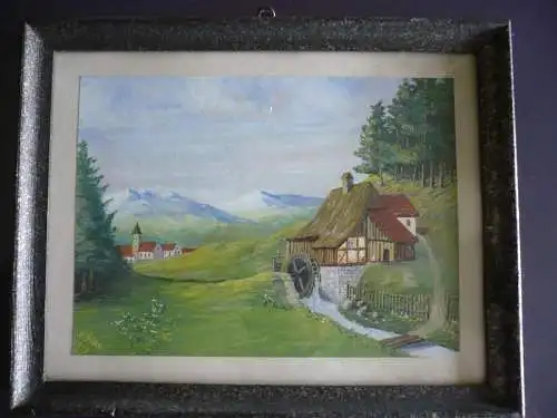 Berglandschaft mit Wassermühle und Kirche  -  von Franz Paul Götte - dat.1947  (1160RG) Preis reduziert