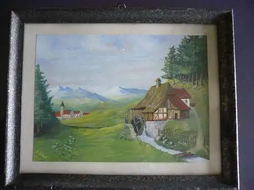 Berglandschaft mit Wassermühle und Kirche  -  von Franz Paul Götte - dat.1947  (1160RG)