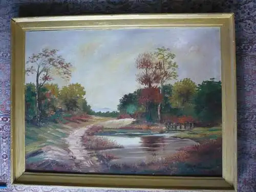 Landschaft mit Teich und Gehöften -  von W. Ziemer - von ca.1960  (1163RG) Preis reduziert