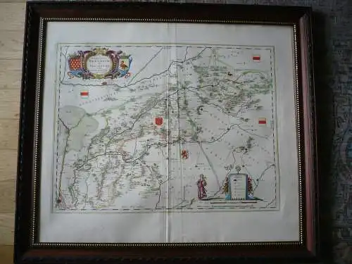 Grafschaft Bad Bentheim Original Kupferstich Landkarte handcoleriert von 1635 - gerahmt (1166RG)
