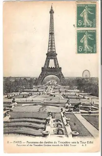 Paris - Panorama des Jardins du Trocadéro vers La Tour Eiffel  von 1910 (AK5820)