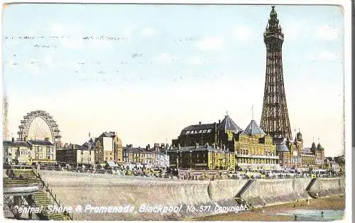 Blackpool - Central Shore & Promenade von 1908 (AK5861)