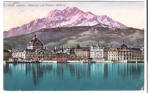 Luzern - Bahnhof und Pilatus (2132m) von 1928 (AK5962)