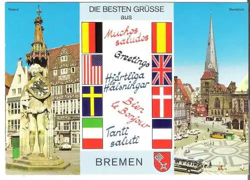 Best Grüße aus Bremen - 2 Ansichten - Grüße in 5 Sprachen - von 1964 (AK6100)