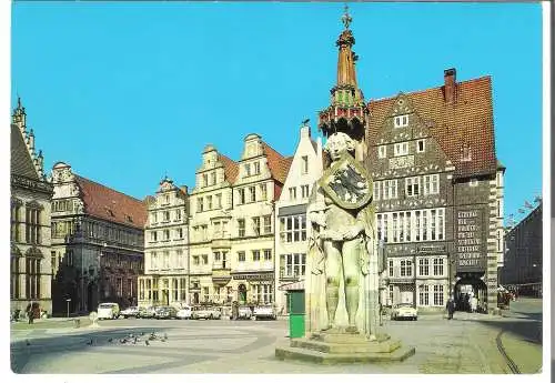 Bremen  - Marktplatz mit Roland - Autos der Zeit - von 1964 (AK6133)