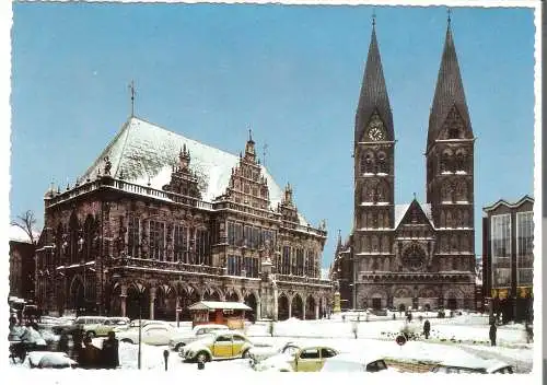 Bremen  - Winterlicher Marktplatz mit Rathaus, Dom und Haus der Bürgerschaft - von 1962 (AK6168)