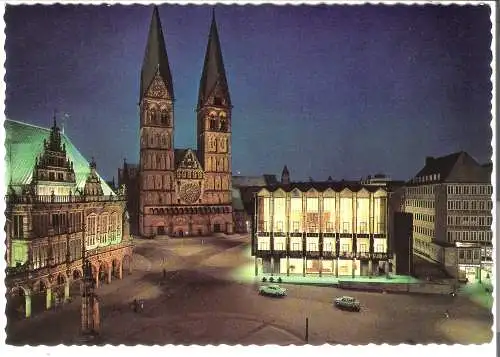 Bremen  - Abendstimmung  - Rathaus, Dom und Bürgerschaft - von 1962 (AK6175)