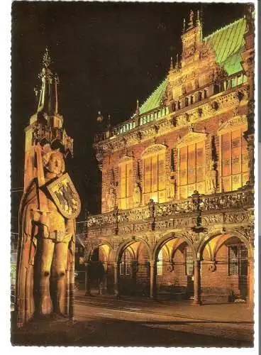 Bremen  - Nachtbeleuchtung - Rathaus und Roland - von 1962 (AK6178)