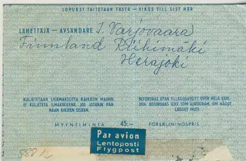 von Rühimaki nach Hamburg - von 1962 (AK58812)