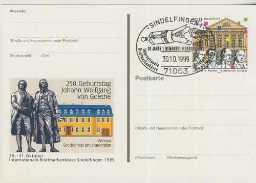 250. Geburtstag Johann Wolfgang von Goethe - Internationale Briefmarkenbörse Sindelfingen - von 1999  (AK58824)