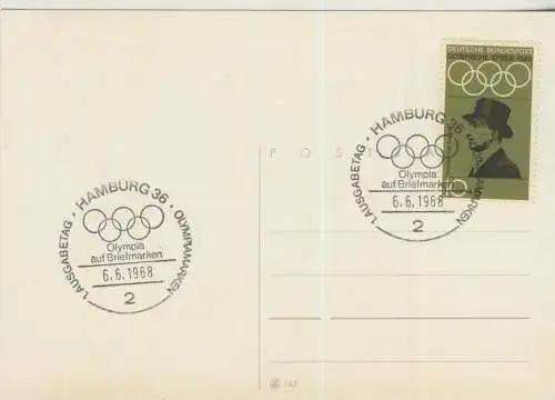 Olympia auf Briefmarken - 1. Ausgabetag - Hamburg 36 - von 1968   (AK58825)