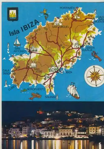 Isla Ibiza - Karte und Ansicht - von 1975  (AK58882)