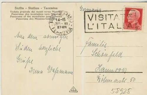 Sicilia - Sizilien - Taormina - von 1937 (AK58928)