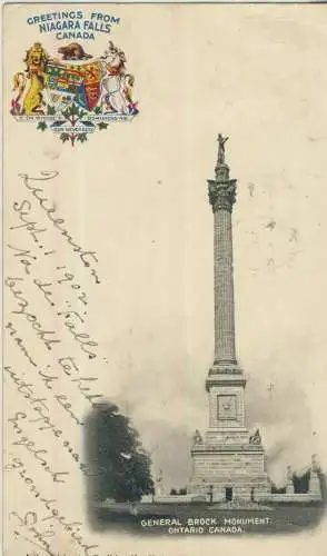 Greetings from Niagarafalls Canada - General Brock Monument - Ontario Canada - von 1902 (AK59476)