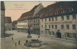 Pirna a. E. - Untermarkt mit König Albert-Denkmal - Jan's Hotel Weisser Schwan - von 1905 (AK59550)