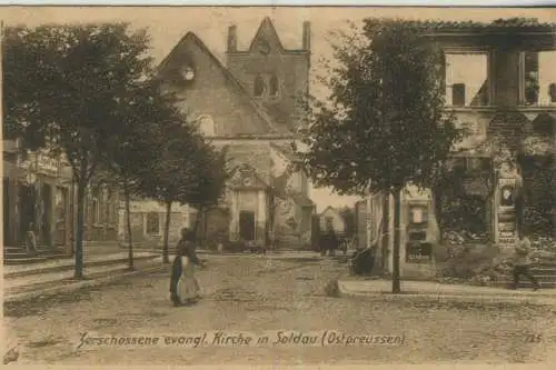 Zerschossene evangl. Kirche in Soldau (Ostpreussen), Ostpreußenhilfe  -  von 1915 (K59746)