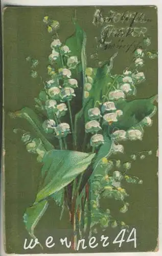Maiglöckchen-Strauß - Präge-Karte mit Gruß     - von 1911 (AK35340a)