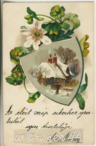 Winterkarte - Verschneites Haus und Christrose    - von 1929 (AK35341a)