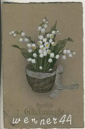 Herzlichen Glückwunsch zum Geburtstag - Strauß Maiglöckchen   - von 1914 (AK35343a)