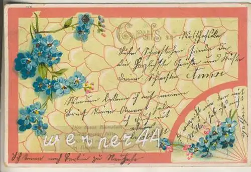 Gruß aus Wolf... Vergissmeinnicht mit Glitzer  - von 1901 (AK35344a)