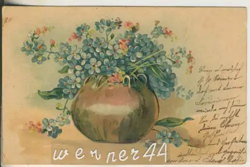 Vase mit Vergissmeinnicht  - Prägekarte - von 1903 (AK35351a)