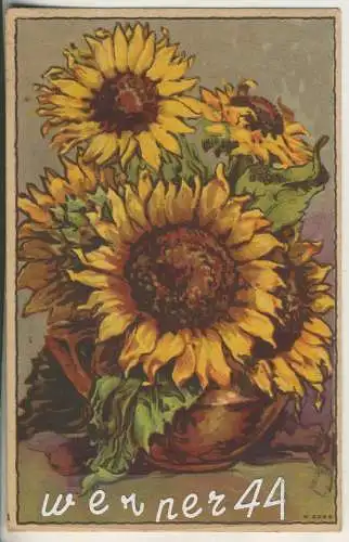 Blumenvase mit Sonnenblumen - von 1930 (AK35355a)