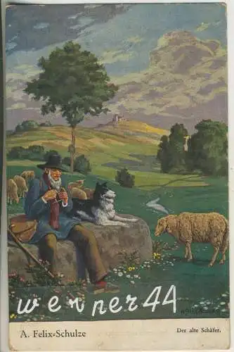 Künstlerkarte, S V D Nr.842, A. Felix Schulze, Der alte Schäfer - von 1916 (AK35372a)